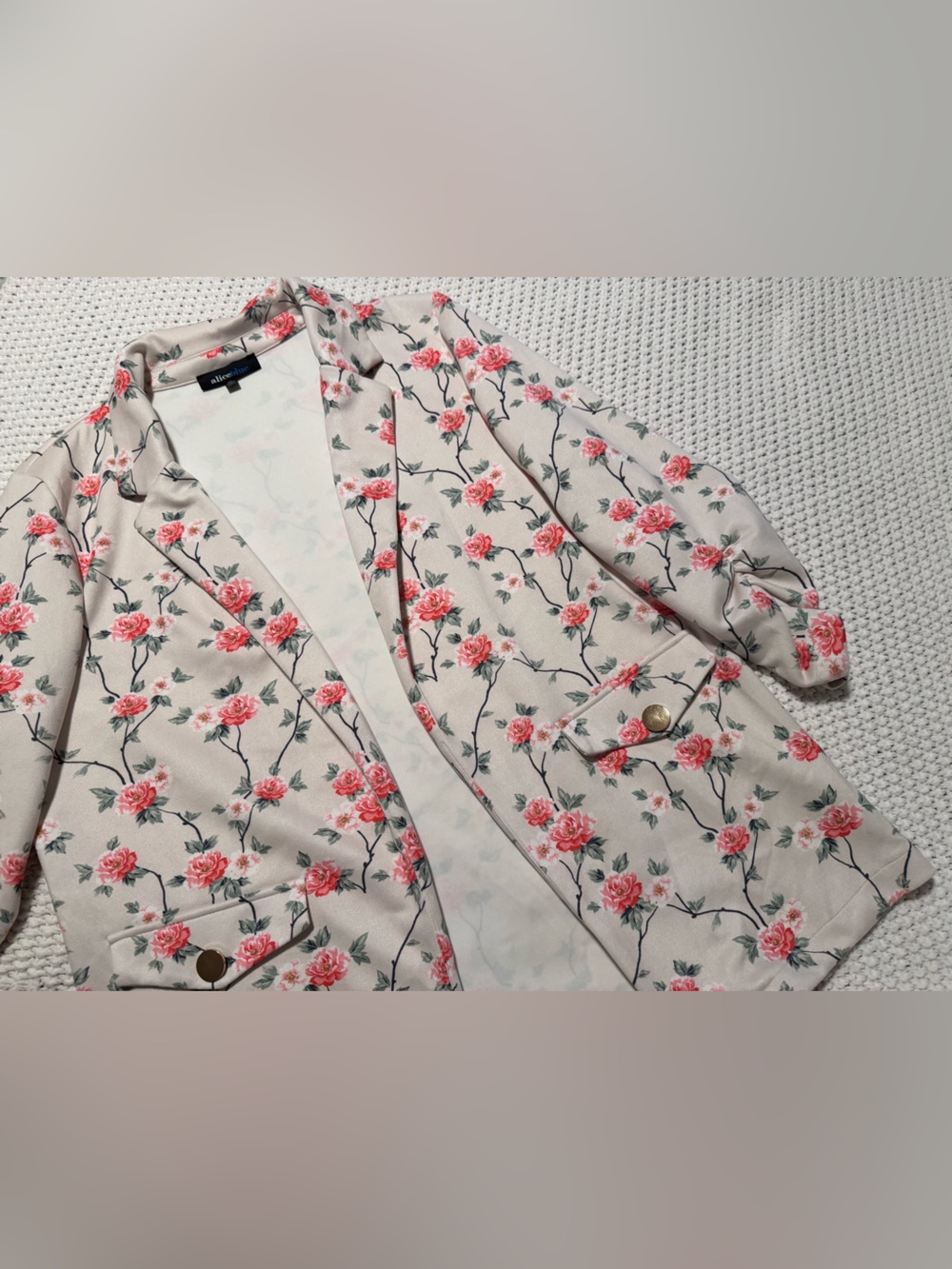 Alice Blue Cream Floral Blazer with Pink Roses